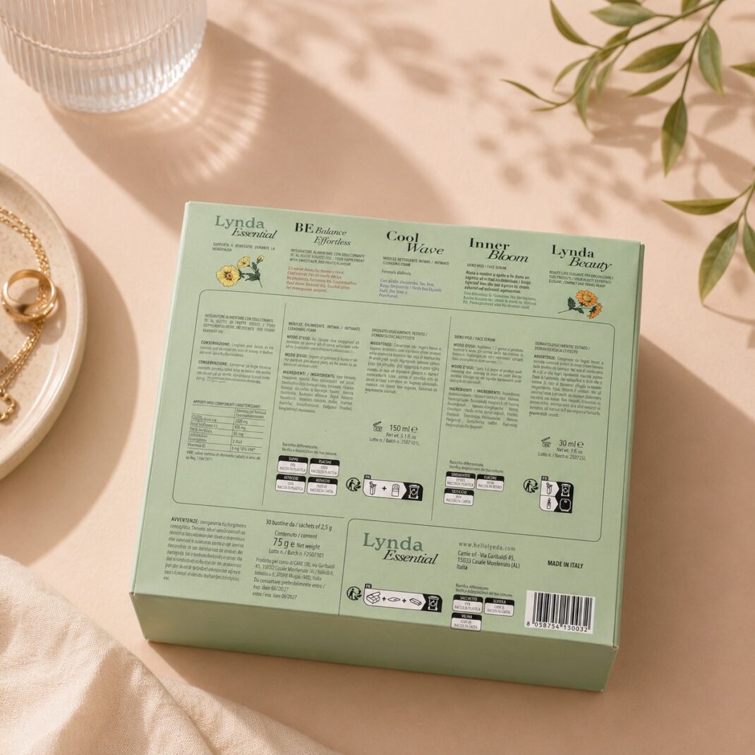 Retro della confezione LYNDA Essential Kit con ingredienti e modo d'uso